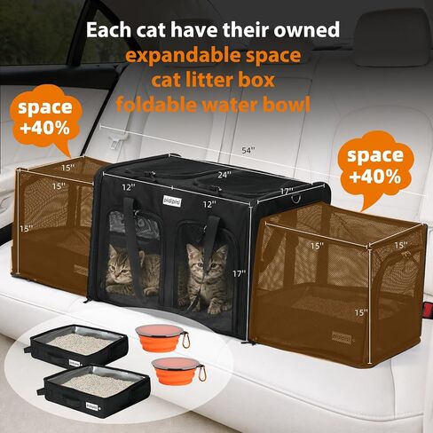 pidipiti 24x17x17 Large Expandable pet Carrier for 2 Cats,with 2 Litter Box in Kuwait