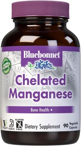 BlueBonnet Nutrition Albion Chelated Manganese، خلات الأحماض الأمينية، الصويا، منتجات الألبان والخالية من الغلوتين، غير معدلة وراثيا، موافق للشريعة اليهودية، نباتي، 90 قطعة in Kuwait