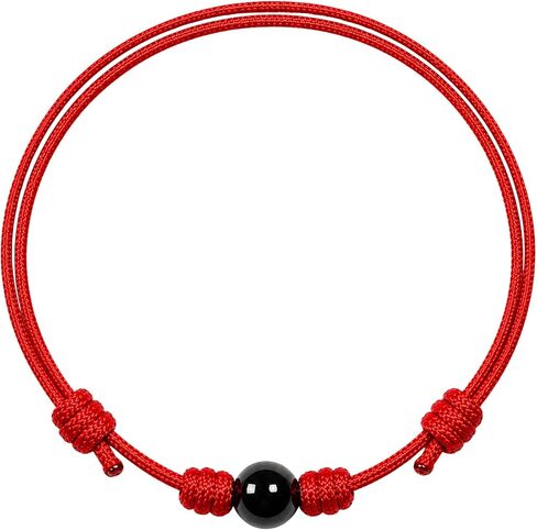 Black Tourmaline Ball Bead Bracelet - Red String Bracelet for Men, Women, Unisex - Cord Bracelet Talisman for Good Luck and Protection (Black) in Kuwait