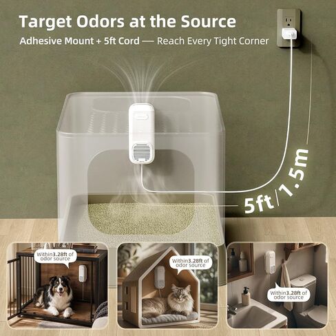 uahpet Cat Litter Deodorizer, Plug In Filterless Nano Pet Odor Eliminator for Cat Litter Boxes, Dog Crates, Pet Cabinets & Small Bathrooms, Zero Ozone, Ultra-Quiet 32dB, 5ft Cord in Saudi Arabia
