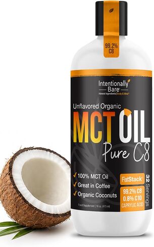 Intentionally Bare Pure C8 MCT Oil Organic - Brain Octane C8 MCT Oil for Keto Paleo & Vegan Diet - Unflavored MCT Oil C8 for Bulletproof Coffee Shakes & Salads - 100% Pure MCT Oil 16oz in Kuwait