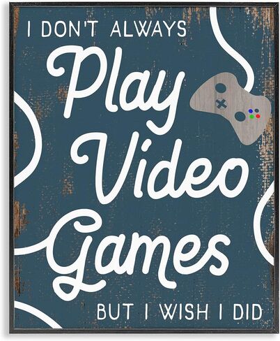 Stupell Industries Play All Day Phrase Rustic Video Game Controller, Designed by Daphne Polselli Black Framed Wall Art, 11 x 14, White in Kuwait