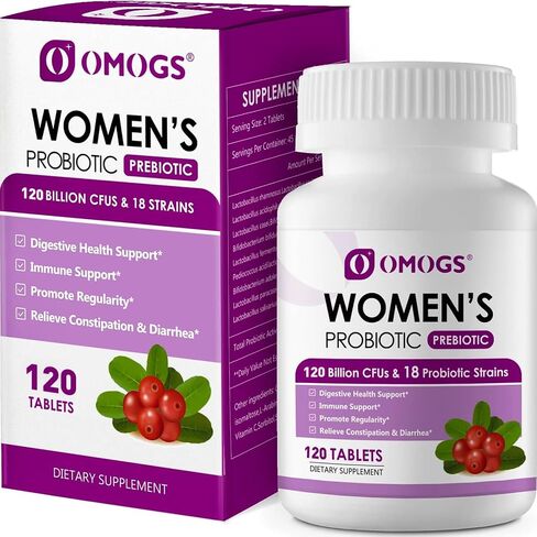 OMOGS Women's Probiotic,with Cranberry Extract and Organic Prebiotics,90 Billion CFUs,18 Strains,Help for Boost Immune,Digestive, Gut and Women's Health,Gluten Dairy Yeast & Soy Free, 90 Tablets in Kuwait