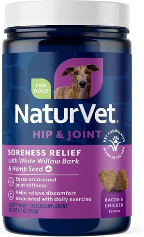 NaturVet Aches & Discomfort Plus Hemp Supplement for Dogs - 60 Soft Chews in Kuwait