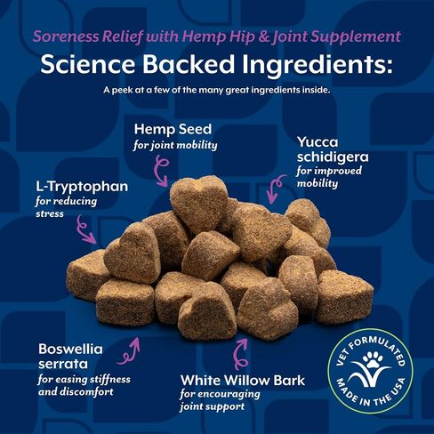 NaturVet Aches & Discomfort Plus Hemp Supplement for Dogs - 60 Soft Chews in Kuwait