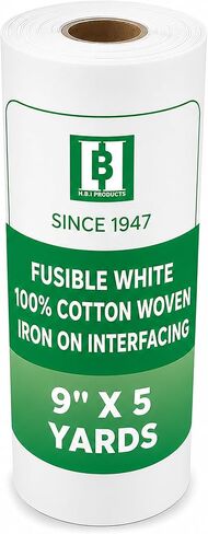 9" x 5 yd Fusible White 100% Cotton Woven Iron On Interfacing, for Crafting, Quilting, Sewing, Shirt Plackets, Dresses, Collars, Cuffs and Other DIY Projects by H.B.I. Products in Saudi Arabia