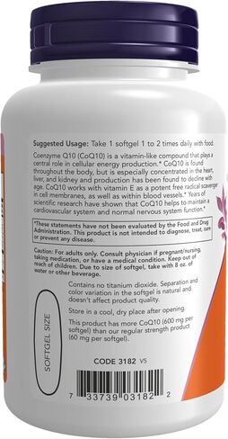 NOW Supplements، CoQ10 600 مجم، أقصى قوة مع فيتامين E والليسيثين، 60 كبسولة هلامية in Kuwait