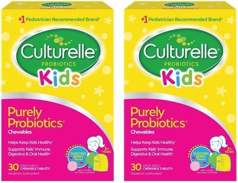 Culturelle Kids Chewable Daily Probiotic for Kids – Natural Berry – Supports Immune, Digestive, and Oral Health – for Age 3+ – Gluten,Dairy,Soy-Free – Packaging May Vary – 30 Count in Saudi Arabia