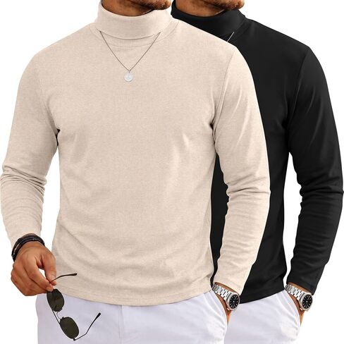 Ficerd 2 Pack Men's Turtle Neck Shirts, Slim Fit Lightweight Pullover Sweaters Mock Turtleneck Knitted Long Sleeve Tops in Kuwait