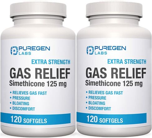 كبسولات هلامية لتخفيف الغازات بقوة إضافية من Puregen Labs تحتوي على سيميثيكون 125 مجم EXP 06/2025 | تخفيف سريع للضغط والانتفاخ والانزعاج المؤلم – 3 عبوات | إجمالي 360 كبسولة هلامية in Kuwait