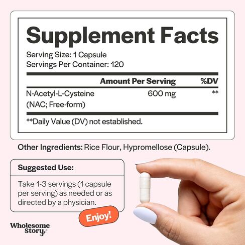 NAC Supplement N-Acetyl Cysteine 600 mg | N-Acetylcysteine 600mg | NAC 600 mg | Amino Acid, Increases Glutathione, Antioxidant | Support for Liver, Lung, Fertility | 120 N-Acetyl-L-Cysteine Capsules in Kuwait