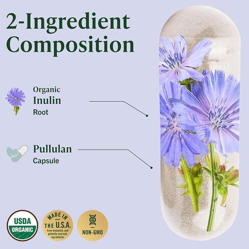 HERBAMAMA Inulin Powder Capsules - Organic Chicory Root Inulin Supplement - Prebiotic Fiber for Digestive Support & Gut Health - 1200 mg, 100 Caps in Kuwait