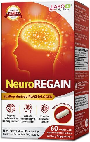 LABO Nutrition NeuroREGAIN - بلازمالوجين مشتق من الإسكالوب لتدهور الدماغ والذاكرة واليقظة والتعلم والتركيز والوظائف المعرفية الأخرى - مناسب لكبار السن والرجال والنساء البالغين in Kuwait