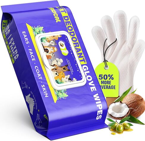 Dog Wipes for Dogs & Cats, Quick Cleaning & Deodorizing, Glove‑Style, 20‑Ct in Kuwait