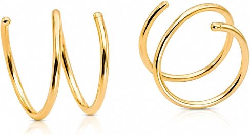 Gold Double Hoop Twist Earrings for Single Piercing. Tiny Spiral Huggie Hoop Illusion Earrings for Women. in Kuwait