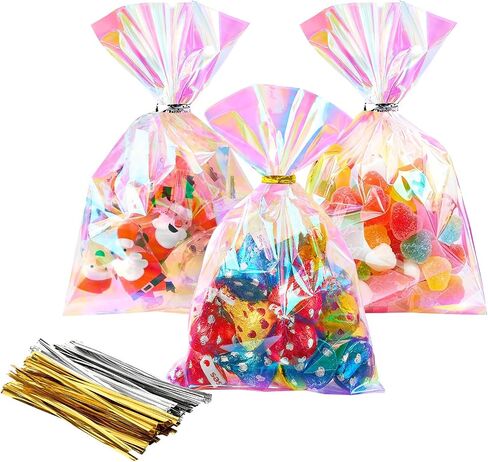 Ohuimrt Iridescent Cellophane Treat Bags, 6x10 Inches, 100 PCS in Kuwait