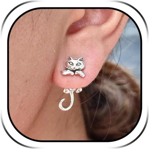 Cat Earrings Stud Cute Cat Lover Gifts for Women Silver Frog Cuff Earrings Unique Gifts Fun Animal Earrings Cat Themed Gifts Jewelry for Women in Kuwait