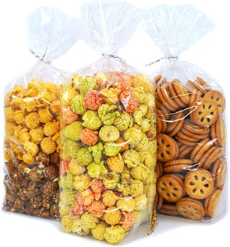 Oueliche 100Pcs 7x11.6 Inch Clear Plastic Cellophane Treat Bags with 4" Twist Ties, Great for Gift Giving or Party Favors Packaging, Bread, Cookie, Candy, Popcorn in Kuwait