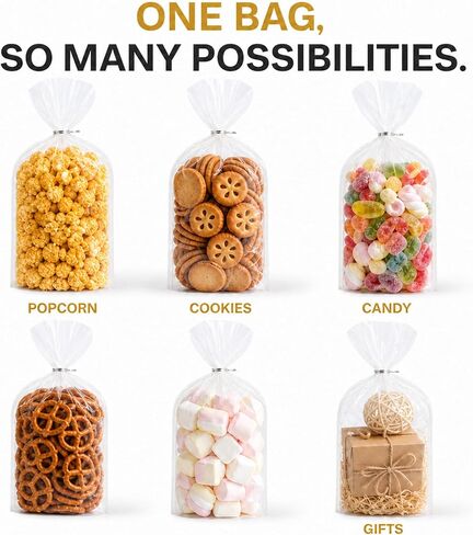Oueliche 100Pcs 7x11.6 Inch Clear Plastic Cellophane Treat Bags with 4" Twist Ties, Great for Gift Giving or Party Favors Packaging, Bread, Cookie, Candy, Popcorn in Kuwait
