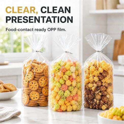 Oueliche 100Pcs 7x11.6 Inch Clear Plastic Cellophane Treat Bags with 4" Twist Ties, Great for Gift Giving or Party Favors Packaging, Bread, Cookie, Candy, Popcorn in Kuwait