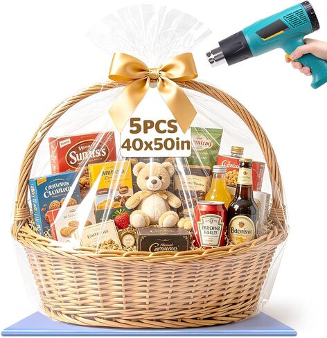 5 Pcs Shrink Wrap Bags, 40 x 50in Shrink Cellophane Bags for Gift Baskets in Saudi Arabia