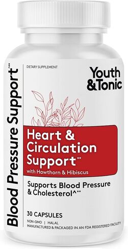 Youth & Tonic Natural Blood Pressure Support Supplement w/Hawthorn Hibiscus & High Potency Diuretic Herbs & Vitamins for Water Retention | 30 BP Capsules to Maintain a Good Health | Women & Men in Kuwait