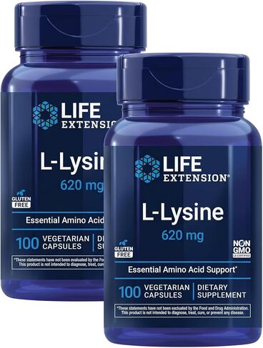 Life Extension L-Lysine 620 mg - لتوازن النيتروجين الصحي والاستجابة للتوتر واستقلاب الكالسيوم - لأسلوب حياة نشط - خالي من الغلوتين وغير معدل وراثيًا - 100 كبسولة نباتية in Kuwait