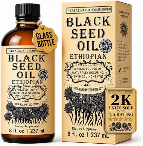 Black Seed Oil (16oz) 3 Times More Thymoquinone, 100% Ethiopian Pure Cold Pressed Black Cumin Seed Oil, 100% Natural Nigella Sativa Glass Bottle in Kuwait
