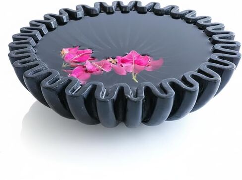Handcrafted Marble Bowl | Wedding Gift | Antique Scallop Bowl | Fruit Bowl | Vintage Ring Dish | Ruffle Bowl | Decorative Bowl | Flower Bowl | Urli Black Bowl (8 inches) in Kuwait