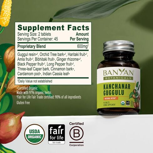 Banyan Botanicals Kanchanar Guggulu Tablets – Organic Ayurvedic Guggulu Formula – Ayurvedic Herbs for The Healthy Elimination of Natural Toxins* – 90 Tablets – Non-GMO Sustainably Sourced Vegan in Kuwait
