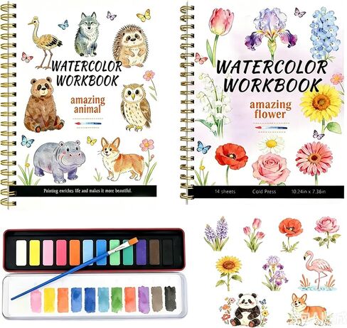 2-Pack Watercolor Workbook,Watercolor Coloring Book Set,12-Color Paint Set with Brush,Beginner-Friendly Watercolor Workbooks for Adults,Perfect for Gifting to Spark Creativity & Joy for Adults in Saudi Arabia