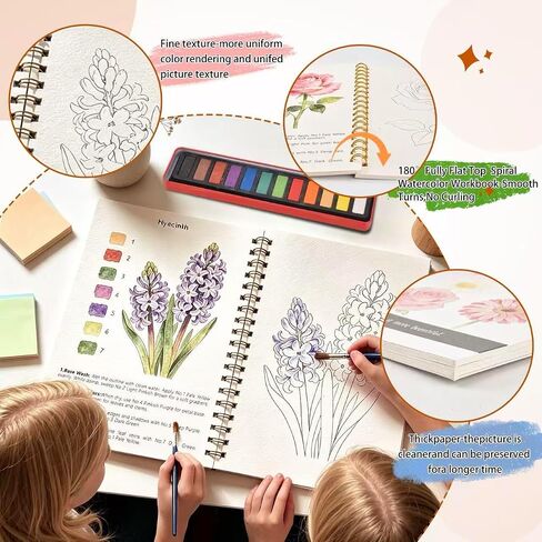 2-Pack Watercolor Workbook,Watercolor Coloring Book Set,12-Color Paint Set with Brush,Beginner-Friendly Watercolor Workbooks for Adults,Perfect for Gifting to Spark Creativity & Joy for Adults in Saudi Arabia