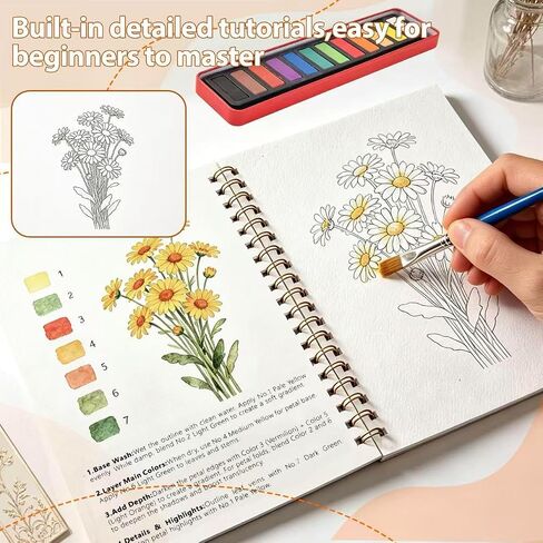 2-Pack Watercolor Workbook,Watercolor Coloring Book Set,12-Color Paint Set with Brush,Beginner-Friendly Watercolor Workbooks for Adults,Perfect for Gifting to Spark Creativity & Joy for Adults in Saudi Arabia