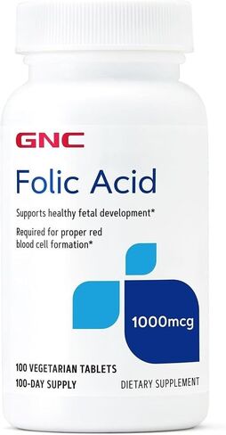 GNC Folic Acid 1000 mcg | Supports Healthy Fetal Development, Required for Proper Red Blood Cell Formation, Vegetarian Formula | 100 Tablets in Kuwait