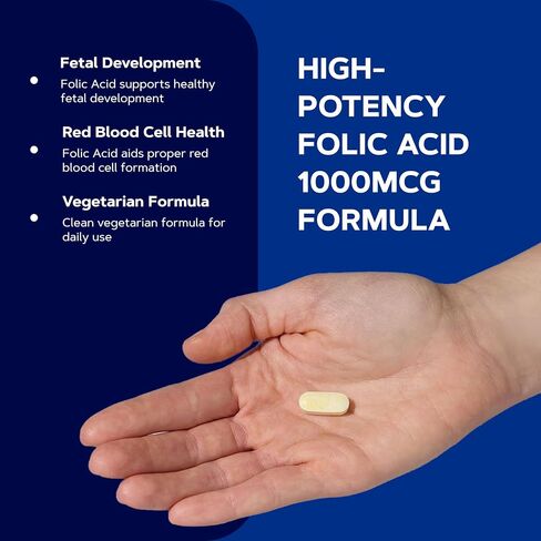 GNC Folic Acid 1000 mcg | Supports Healthy Fetal Development, Required for Proper Red Blood Cell Formation, Vegetarian Formula | 100 Tablets in Kuwait