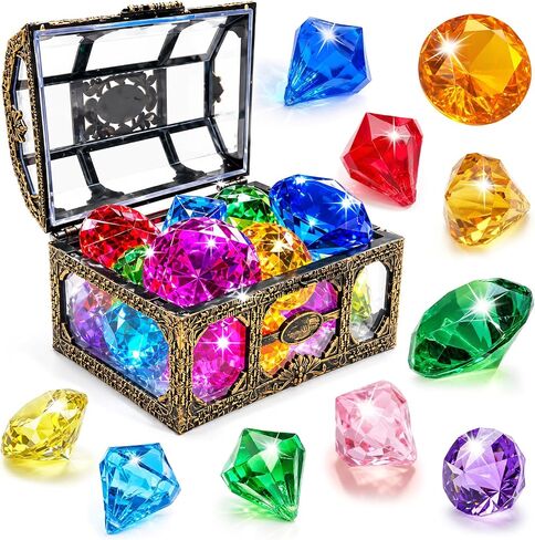 Swim Diving Games Pool Toys 17PCS Colorful Diamond Toy with Treasure Box Chest Summer Underwater Gemstone Outdoor Water Accessories for Kid Age 5 6 7 8 9 10 11 12 Year Old Girl Boy Stuff Fun Gift in Kuwait