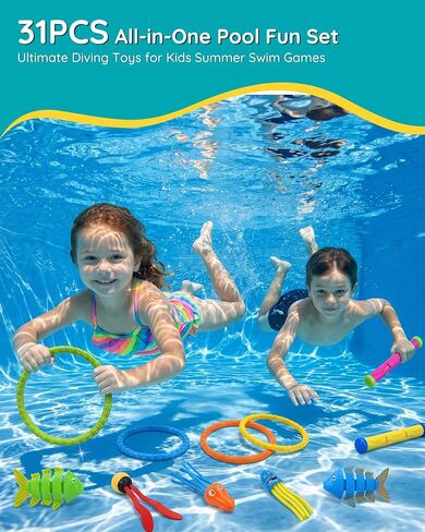 31Pcs Swim Dive Toys Pool Games Outdoor Water Essential Bath Accessories for Kid Toy Age 3 4 5 6 7 8 9 10 11 12 Year Old Cool Girl Boy Stuff Fun Summer Gift in Kuwait