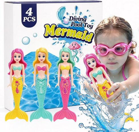 4 Pcs Mermaid Swim Dive Toys Pool Games Outdoor Water Essential Bath Accessories for Kid Toy Age 3 4 5 6 7 8 9 10 11 12 Year Old Cool Girl Boy Stuff Fun Summer Gift in Kuwait