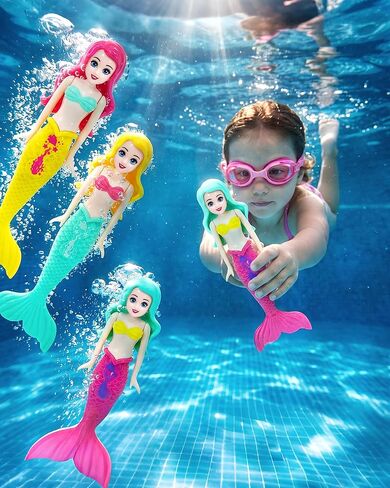 4 Pcs Mermaid Swim Dive Toys Pool Games Outdoor Water Essential Bath Accessories for Kid Toy Age 3 4 5 6 7 8 9 10 11 12 Year Old Cool Girl Boy Stuff Fun Summer Gift in Kuwait
