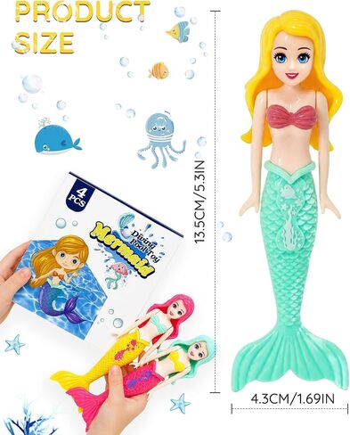 4 Pcs Mermaid Swim Dive Toys Pool Games Outdoor Water Essential Bath Accessories for Kid Toy Age 3 4 5 6 7 8 9 10 11 12 Year Old Cool Girl Boy Stuff Fun Summer Gift in Kuwait