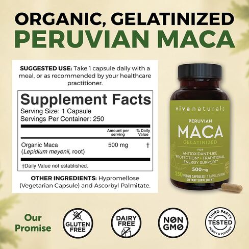 Peruvian Maca Root Supplement for Women & Men, 500mg - Traditionally Used to Support Sexual Well-Being, Stamina & Endurance - 250 Yellow Maca Root Powder Capsules in Kuwait