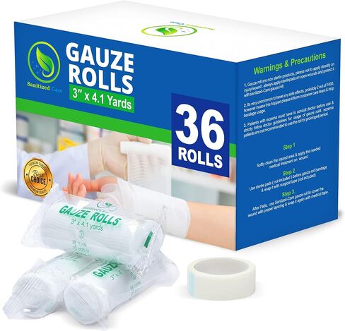Gauze Rolls Individually Wrapped Pack of 72, 4 Inches x 4.1 Yards, Premium Quality Conforming Bandages with Bonus Medical Tape in Saudi Arabia