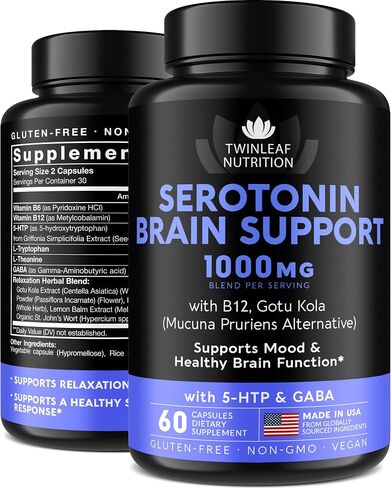 Serotonin Supplement for Mood Support - Made in USA - Natural 5-HTP & L-tryptophan Capsules - Serotonin Booster for Men & Women - Proprietary Formula for Mood and Relaxation - 60 Vegan Capsules in Kuwait