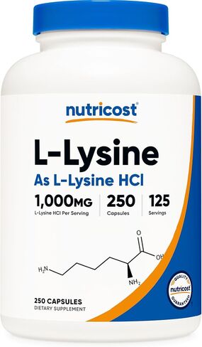 Nutricost L-Lysine 1000 مجم لكل وجبة، 250 وجبة، 500 كبسولة - خالية من الغلوتين، غير معدلة وراثيًا، 500 مجم لكل كبسولة in Kuwait