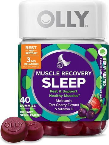 OLLY Muscle Recovery Sleep Gummies, Sleep and Sore Muscle Support, 3mg Melatonin, Tart Cherry, Vitamin D, Berry Flavor - 40 Count in Kuwait