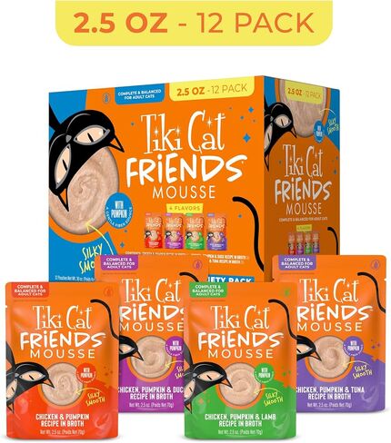 Tiki Cat Friends Mousse Wet Cat Food, Chicken Variety Pack, 2.5oz, 12ct in Kuwait