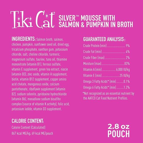 Tiki Cat Silver Mousse Wet Cat Food, Salmon & Pumpkin, 2.8oz Pouch, 12ct in Kuwait