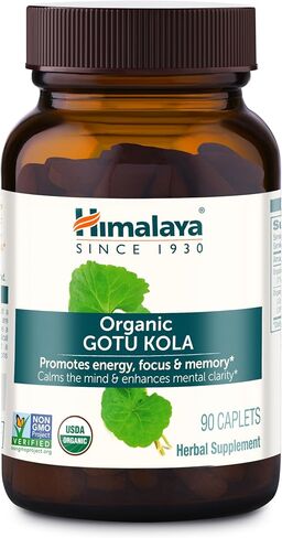 Himalaya Organic Gotu Kola, Brain Booster for Memory & Focus, USDA Certified Organic, Non-GMO Verified, Vegan, Gluten-Free, 650 mg, 90 Caplets, 45 Days Supply in Kuwait