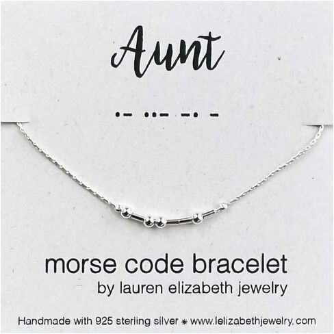 'Aunt' Morse Code Bracelet - 925 Sterling Silver Bracelet for Women - Dainty Delicate Gift for Best Auntie - Handmade in USA (925 Sterling Silver, Aunt, 7" bracelet w/1" chain) in Kuwait