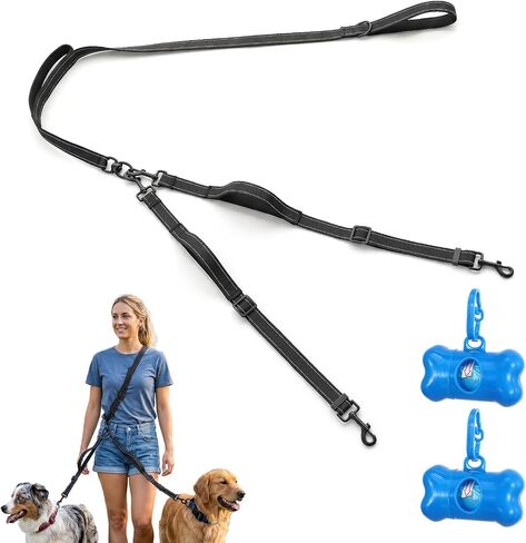 Double Dog Leash with Bowl and Waste Bags in Saudi Arabia